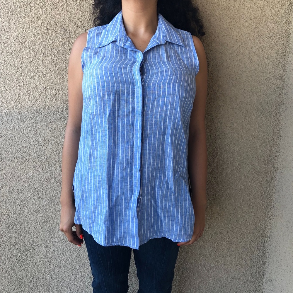 New Linen Striped Button Down Shirt Size Medium
